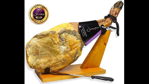 Jamón Ibérico de Bellota 100% Pura Raza de Bellota (paleta) Con Hueso de España + Jamonero + Cuchillo + Funda Jamonera + Pinzas Jamoneras - Jamón 100% Ibérico de Bellota Pata Negra (Paleta Ibérica). Ingredientes: Jamón de Cerdo Pura Raza Ibérico 1