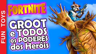 Mostramos TODOS os PODERES dos Heróis do Fortnite no modo NOCAUTE da MARVEL e veja como é o GROOT 🌱