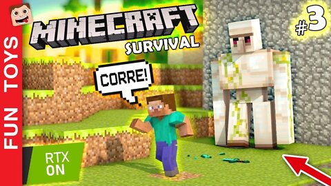 MINECRAFT SURVIVAL - RTX ON #3 - Encontramos um GOLEM de FERRO e enfrentei ele sem armadura! ⚔️