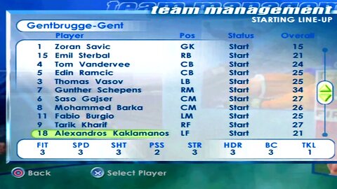 FIFA 2001 Gentbrugge Gent Overall Player Ratings