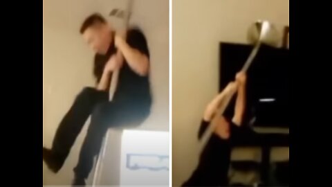 Man Jumps On Pole and Breaks TV Fail Funny