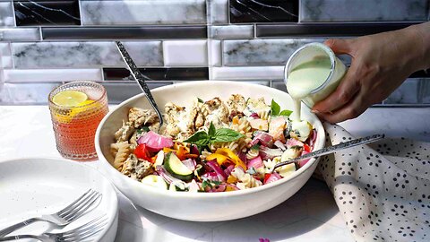 Grilled Pasta Salad With Chicken And Creamy Feta Dressing