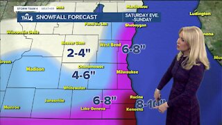 Snow moves in Saturday evening and continues into Sunday