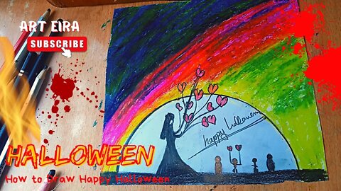 How to Draw Happy Halloween Scenery with Oil Pastels | How to Draw Halloween Scenery