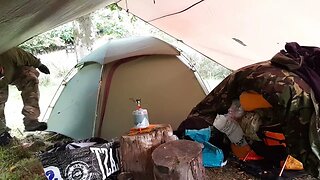 moving the tent under the tarp. Dartmoor. Sep.2022