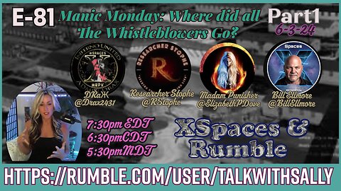 Manic Monday: Where did all the The Whistle Blowers Go? Part1 6-3-24 (7:30pmET/6:30pmCT/5:30pmMT)