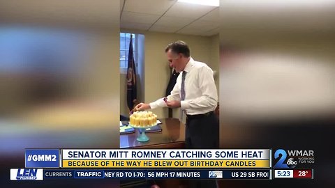 Senator Mitt Romney catching heat over how he blew out birthday candles