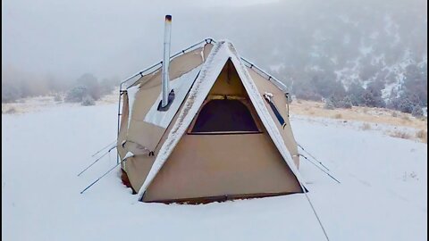 Off-Grid Winter Camping: Chilly Morning Making Cinnamon Rolls in Cast-Iron Over My Wood Stove