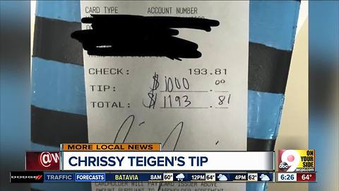 We can't believe the tip Chrissy Teigen left this waitress at Dayton-area Outback Steakhouse