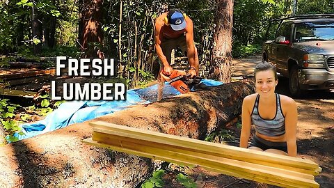 Turning This Tree Into Usable Lumber | Building An Off Grid Home In The Mountains