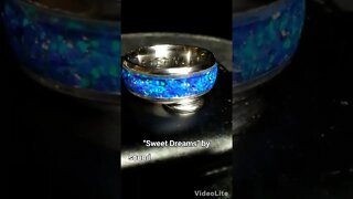 💙 Blue Ice Crushed Opal Ring Stainless Steel 8mm Band - TwinFlameRings.com 🧡