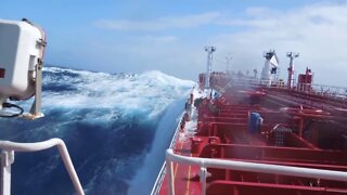 Large Waves Overrun Tanker In the Atlantic Ocean