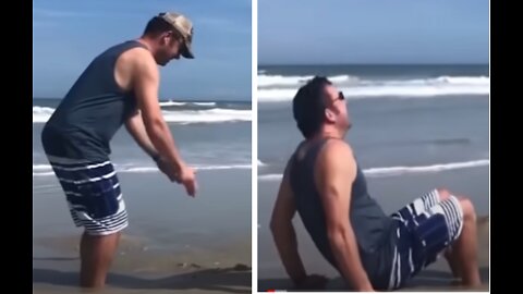 Man Falls With Feet Stuck In Sand Funny Fail
