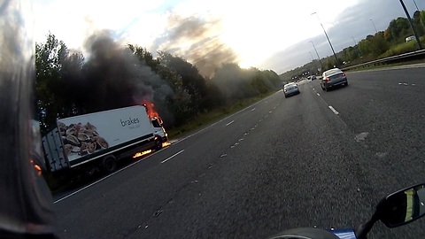 Lorry On Fire On The M60 Motorway In Manchester