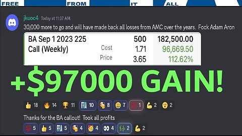 2nd OPTIONS TRADE EVER $97000 GAIN - DISCORD CALLOUT on $BA (BOEING) CALLS - $AMC MAKE OUR OWN MOASS