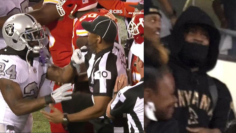 Marshawn Lynch Caught Watching in the Stands After Being Ejected for Shoving Referee