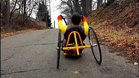 Attila Domos Handcycling up Tesla St