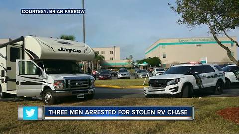 Florida men arrested for stolen RV chase, ramming deputy's SUV in hospital parking lot