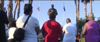 Protesters gather at Martin Luther King Jr. statue