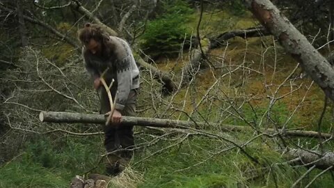 8 === 6 days solo bushcraft canvas lavvu, bow drill, spoon carving, Finnish axe