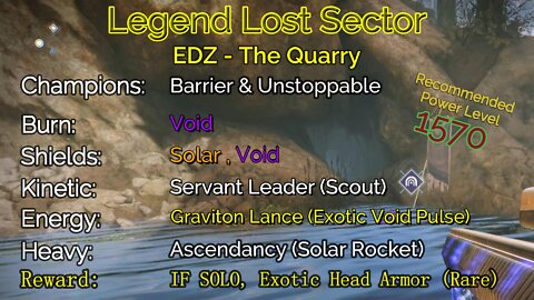 Destiny 2 Legend Lost Sector: EDZ - The Quarry 9-12-22
