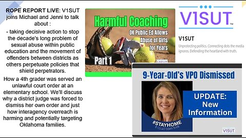 9-Year-Old Served Protective Order/Harmful Coaches - ROPE Report LIVE!; V1SUT Vantage