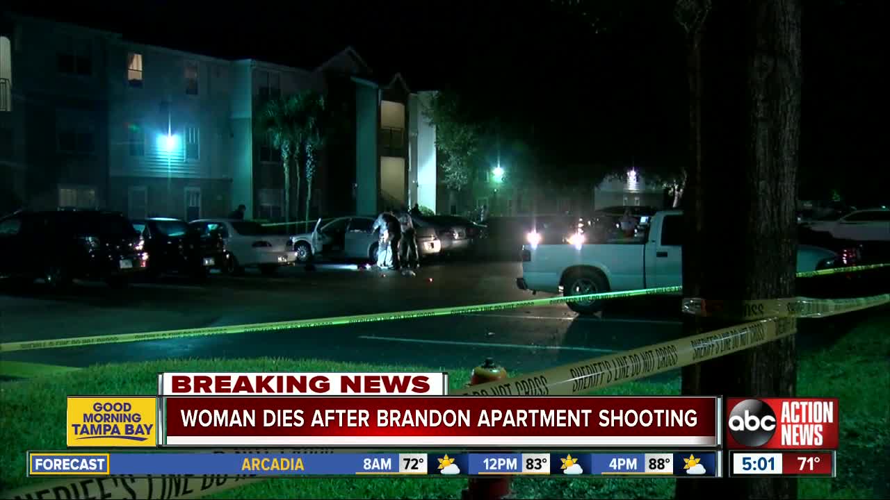Woman dies after being shot at Brandon apartment complex