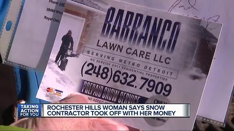 Rochester Hills woman says snow contractor took off with her money