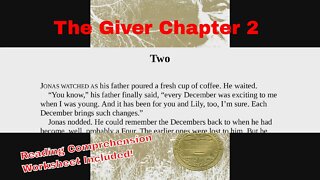 The Giver Chapter 2 Reading for Fluency with Comprehension Questions for Class Worksheet Included