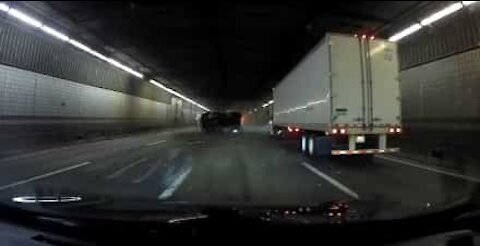 Truck crashes in U.S. tunnel