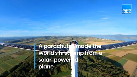 A parachutist made the world’s first jump from a solar-powered plane.