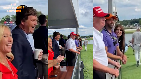 Donald Trump, Tucker Carlson, Marjorie Taylor Greene react to "Let's go Brandon!" at golf course.