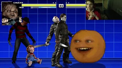 Horror Movie Characters (Chucky, Freddy Krueger, Jason, And Michael) VS Annoying Orange In A Battle