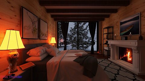 Snowy Haven Cozy Room with Falling Snow and Crackling Fireplace for Sleeping