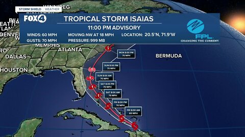 Tropical Storm Isaias 11 PM Update 7/30/20