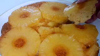 Delicious soft pineapple cake covered with sweet caramel