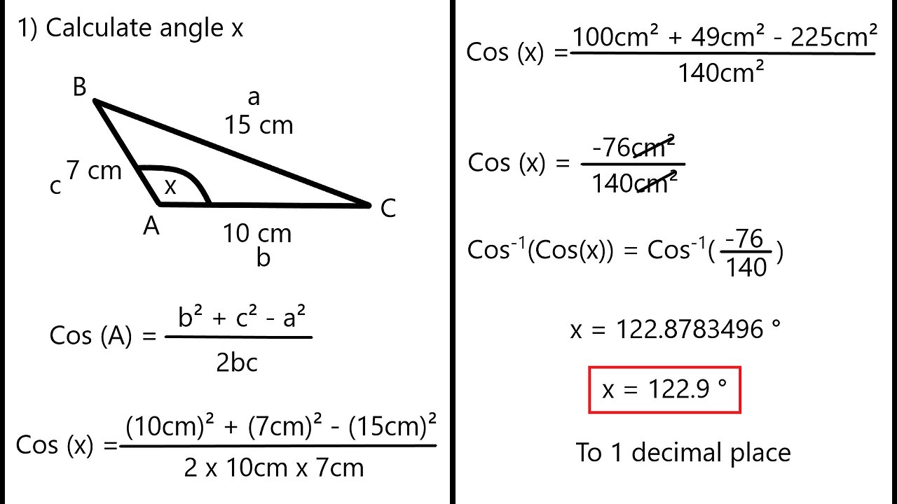 Cosine Rule Part 2 - Example of Finding An Angle Within A Triangle ...