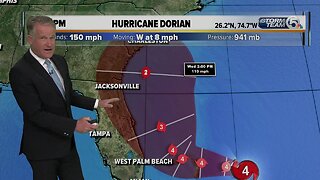 Category 4 Hurricane Dorian packing 150 mph winds, tropical storm watch in effect from Deerfield Beach to Sebastian Inlet