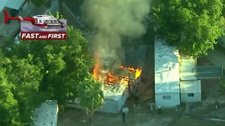 Mobile home fire near Sandhill, Boulder Highway