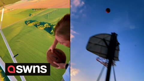 US teens fling basketball from PLANE and into moving basketball HOOP 1000 feet below