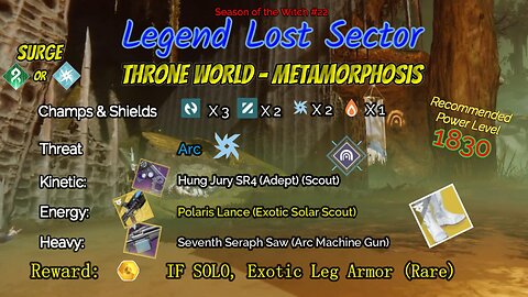 Destiny 2 Legend Lost Sector: Throne World - Metamorphosis on my Strand Hunter 10-18-23