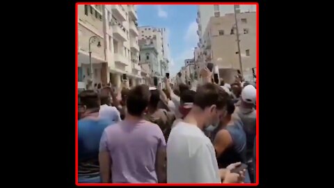 Cubans Protesting Communism in Their Country by Waving the US Flag in Their Streets. - 2388