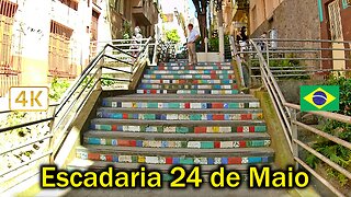 4K🚶🏻‍♂️ 🌞 Caminhando por Porto Alegre, Escadaria 24 de Maio.