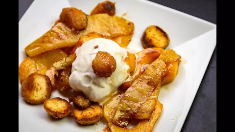 Dessert on the Blackstone - Peaches, Pineapple with Donut Croutons!