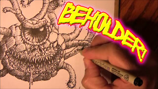 Drawing and Inking a Beholder Monster - Fantasy Art