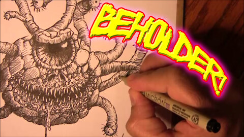 Drawing and Inking a Beholder Monster - Fantasy Art