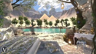 Desert Oasis Cave | Day & Sunset Ambience | Campfire, Wind, Water & Nature Sounds