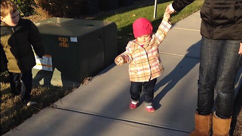 Little Girl Won't Cross Crack In Sidewalk