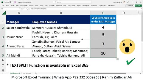 Count Occurrences of Text in Microsoft Excel with TEXTSPLIT and COUNTA Functions #Shorts