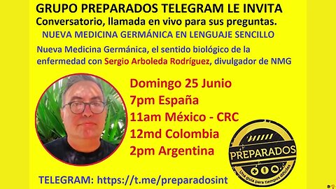 Domingo 25 Junio, Conferencia en vivo para preguntas, NUEVA MEDICINA GERMÁNICA con Sergio Arboleda.